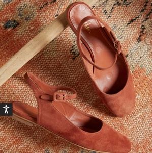 Square Toe Flat Slingback in Copper Red Suede